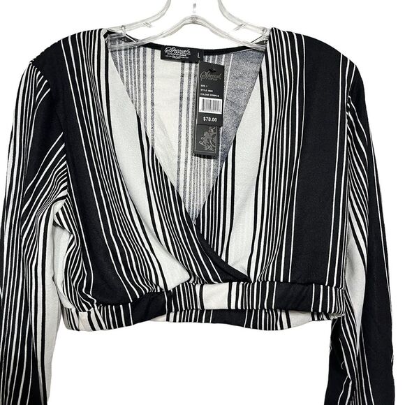 Special One Los Angeles Cropped Black White Stripes Long Sleeve Boho Silky Top - Picture 1 of 7